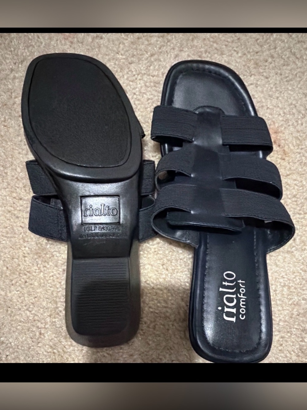 Rialto Black Multi‑Strap Slide Sandals